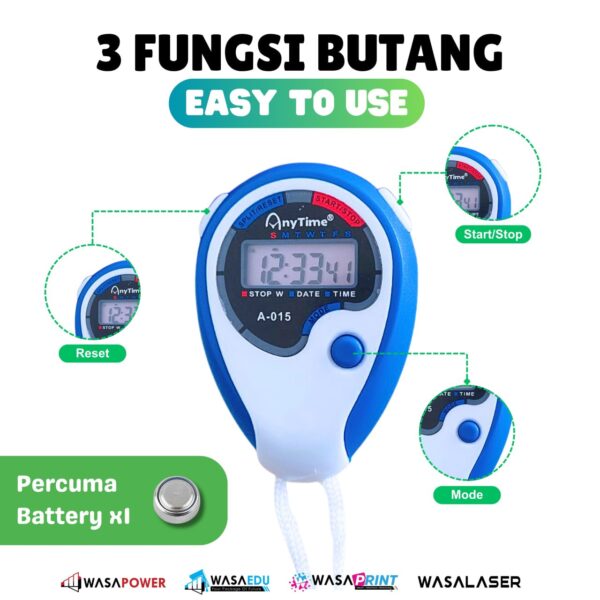 ⏱️ STOPWATCH DIGITAL A-015 – Water Resistant + Multi Fungsi - Image 3