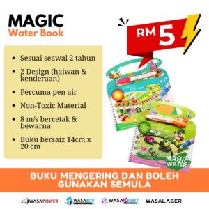 Buku Air Ajaib Kanak-Kanak (Magic Water Book) – Boleh Warna & Padam Semula | Umur 2 Tahun Ke Atas