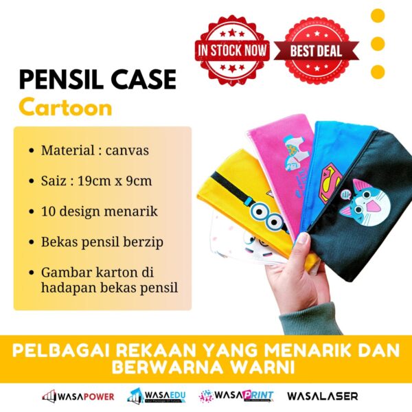 ✏️ Pencil Case Kartun Kanvas (Zip)