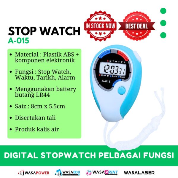 ⏱️ STOPWATCH DIGITAL A-015 – Water Resistant + Multi Fungsi