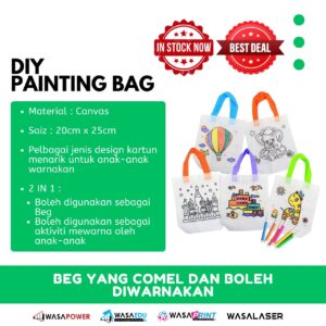 Beg Mewarna Kartun Kanak-Kanak (DIY Painting Bag) – Siap Dengan Pen Warna | Sesuai Untuk Hadiah & Aktiviti DIY